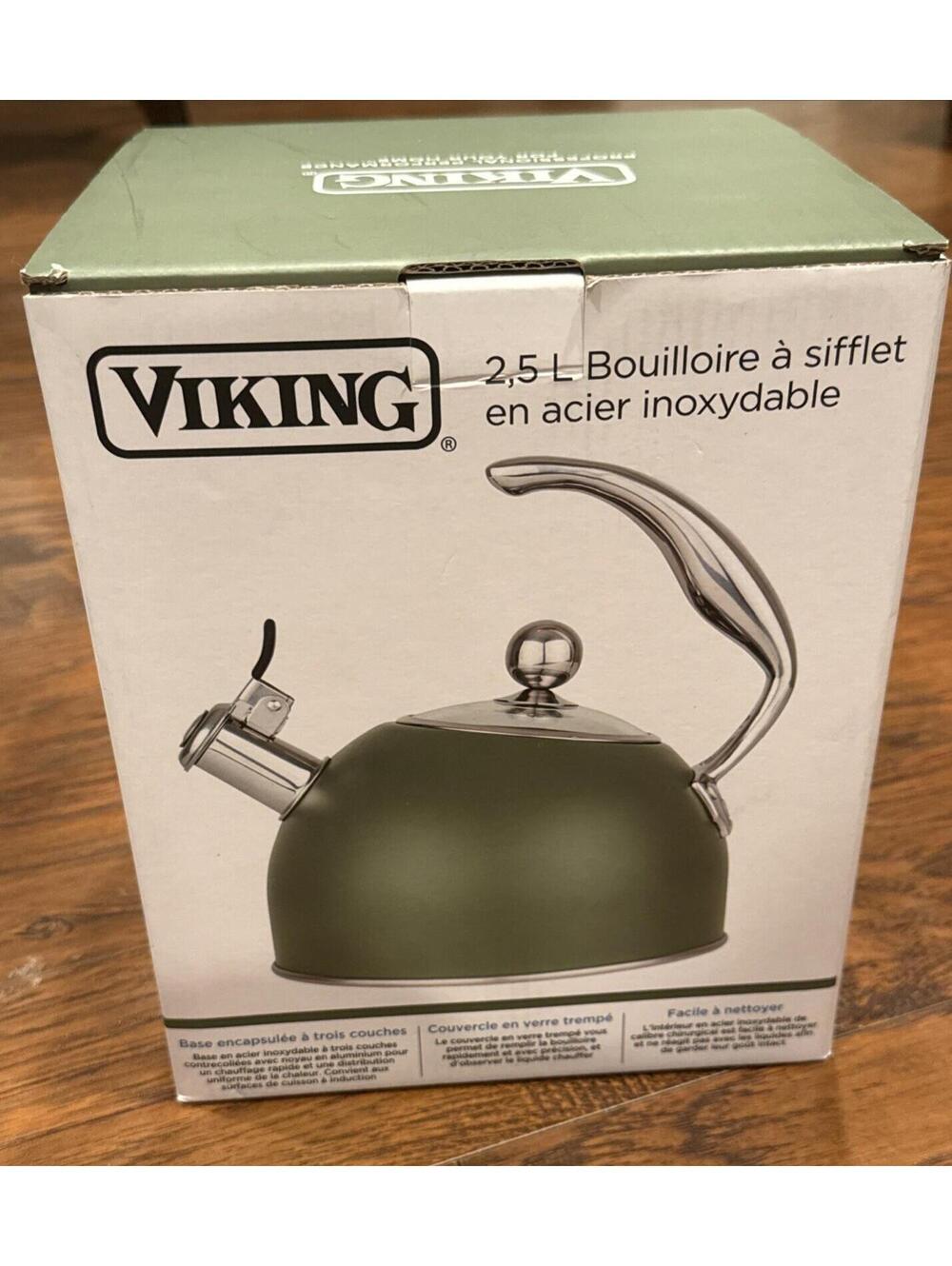 Viking 2.6 Qt Stainless Steel Whistling Tea Kettle Pot Cyprus Green Coffee 2.5 L